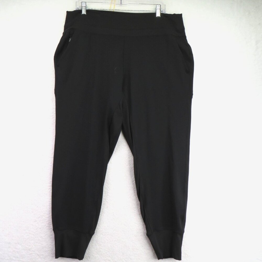 Athleta Jogger Pants Womens XL Black Zip Pockets‎ Ribbed Waist High Rise Cuffed